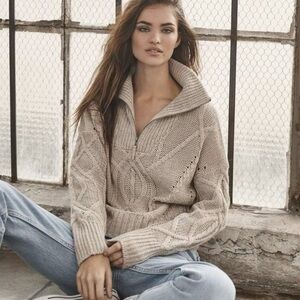 Skull Cashmere Lyndsay Chunky Cable Knit Half Zip Sweater Size Medium